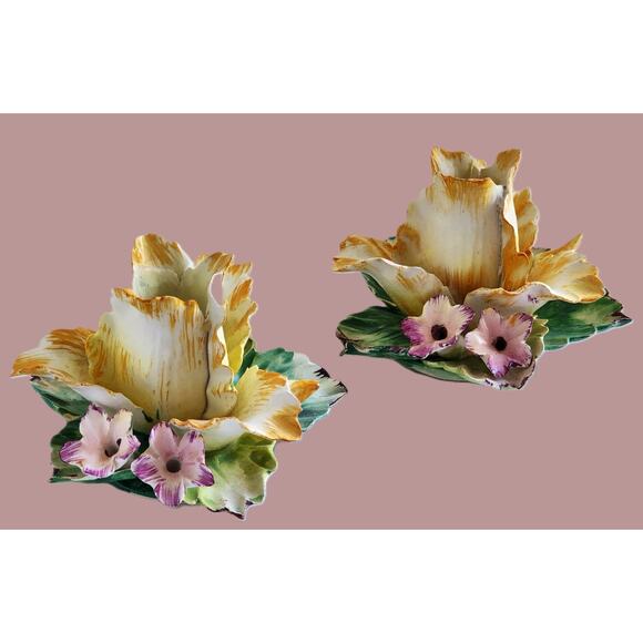 CANDLE HOLDER-Vintage Meiselman Imports-Italy-Porcelain-Floral-Capodimonte Style - Picture 1 of 10